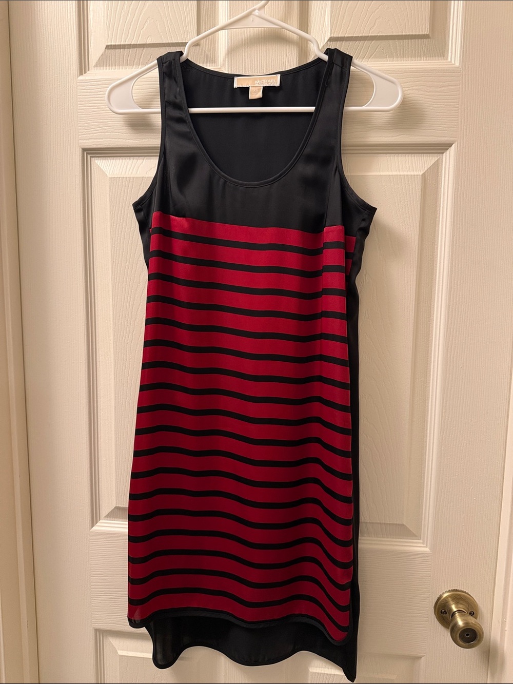 Michael Kors Black and Red Striped Sleeveless Shift Dress